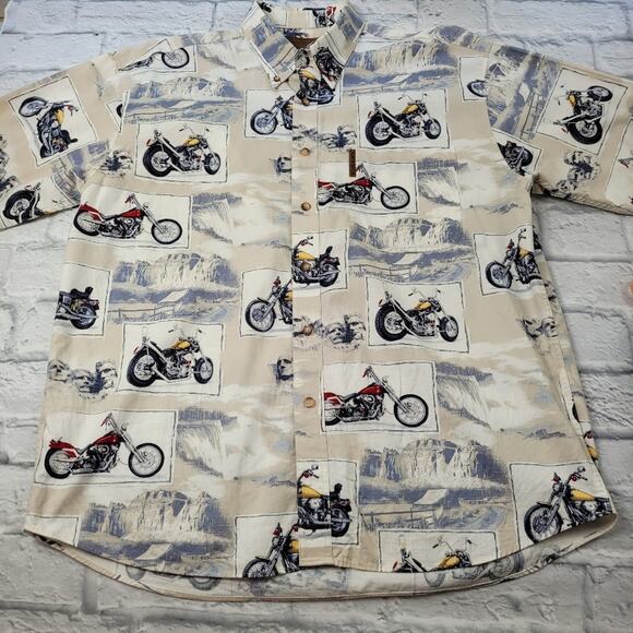 Vintage North River Outfitters Shirt Motorcycle Button-up Short Sleeve sz Large - Picture 1 of 10